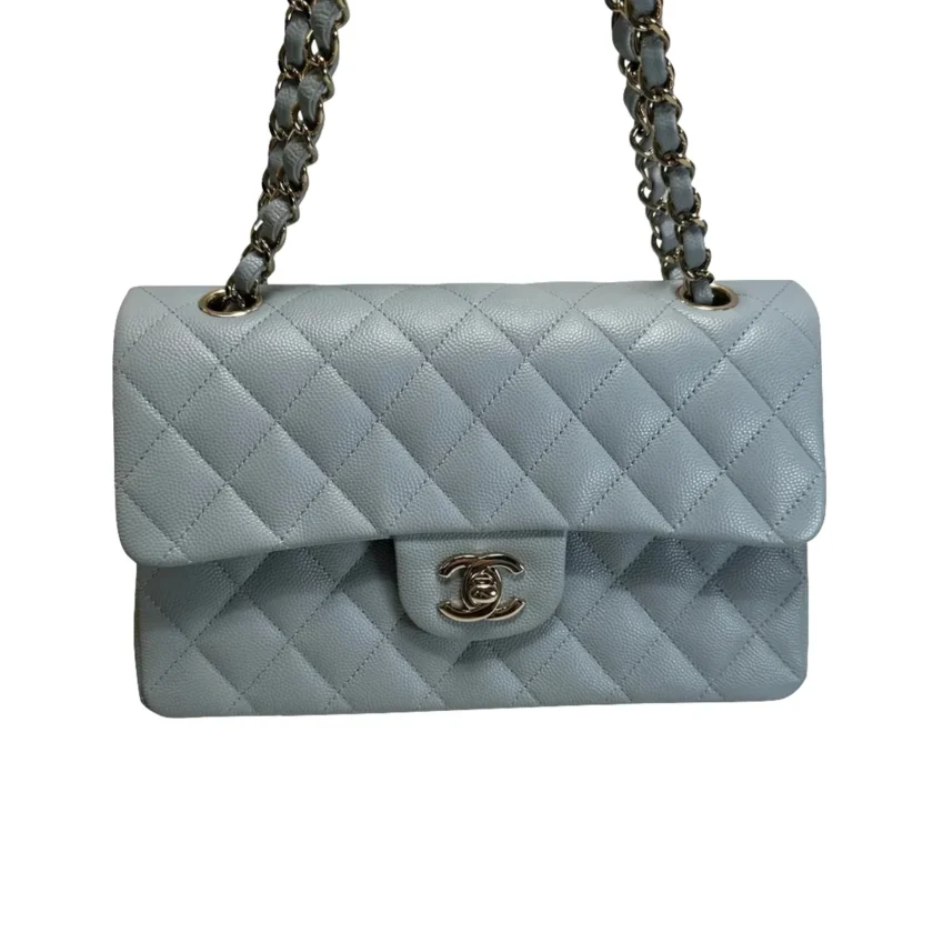 Chanel Small Classic Flap Light Blue Caviar Leather Silver tone Hardware