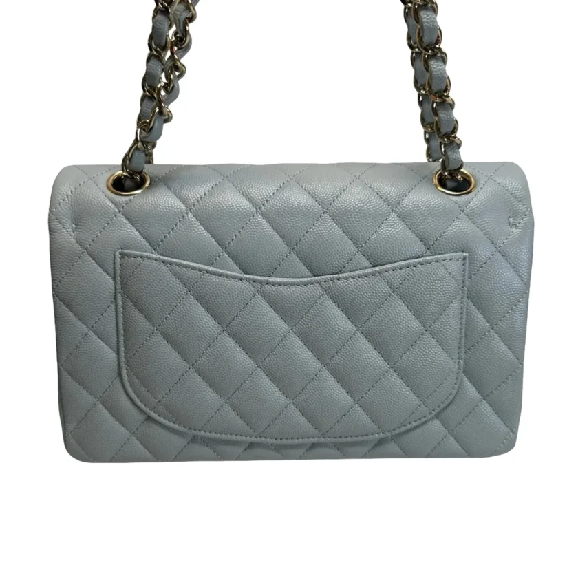 Chanel Small Classic Flap Light Blue Caviar Leather Silver tone Hardware back