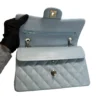 Chanel Small Classic Flap Light Blue Caviar Leather Silver tone Hardware double flap interior