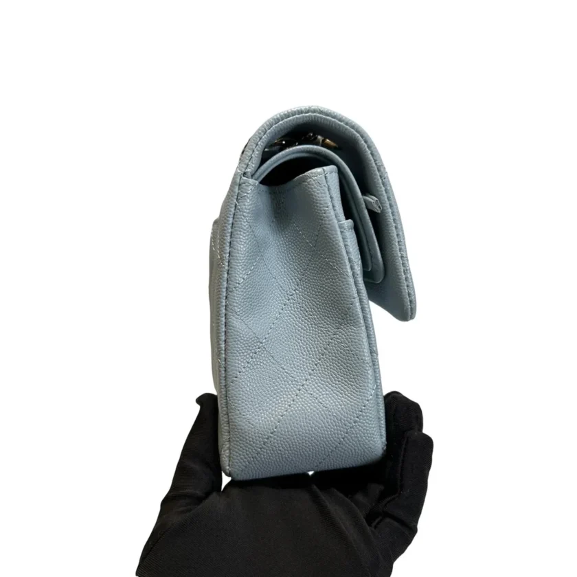 Chanel Small Classic Flap Light Blue Caviar Leather Silver tone Hardware right side