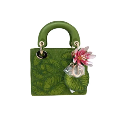 Dior Mini Lady Dior Green Floral Water Lily Embroidered Bag