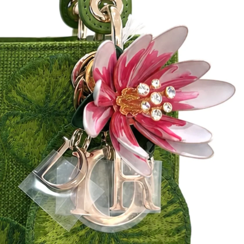 Dior Mini Lady Dior Green Floral Water Lily Embroidered Bag blossom porcelain and crystal