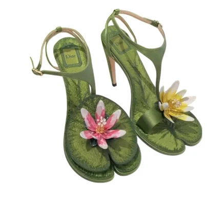 Dior Nymphéas Flower Green Heeled Sandals Size 39