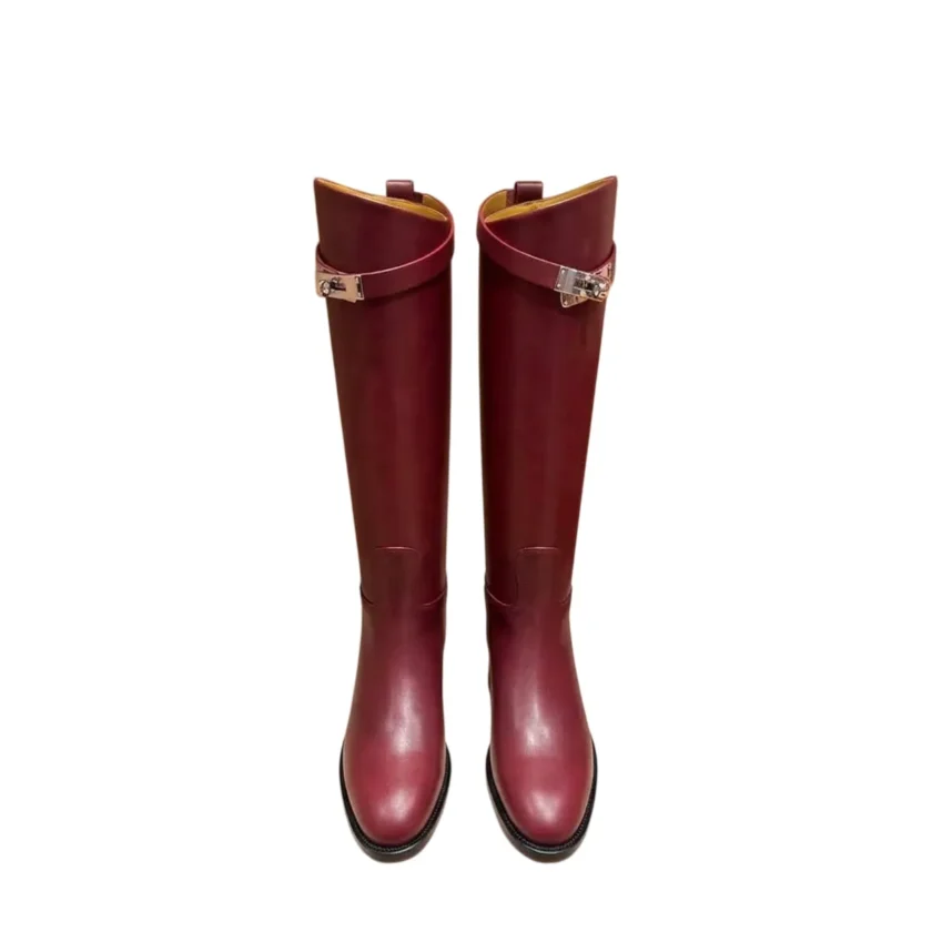 Hermes Jumping Leather Riding Boots Rouge H burgundy Box Leather