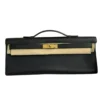 Hermes Kelly Cut Clutch Bag Black Swift Leather Gold Hardware