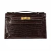 Hermes Kelly Pochette Havane Shiny Alligator Leather Gold Hardware