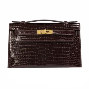 Hermes Kelly Pochette Havane Shiny Alligator Leather Gold Hardware