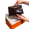 Hermes Kelly Pochette Havane Shiny Alligator Leather Gold Hardware front