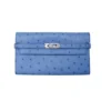Hermes Kelly To Go Classic Long Wallet Blue Ostrich Leather Palladium Hardware