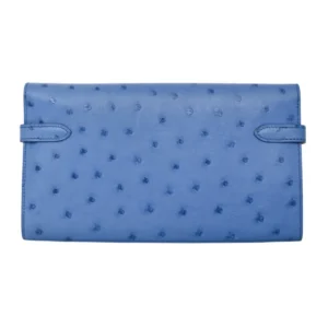 Hermes Kelly To Go Classic Long Wallet Blue Ostrich Leather Palladium Hardware back