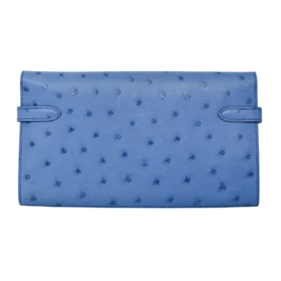 Hermes Kelly To Go Classic Long Wallet Blue Ostrich Leather Palladium Hardware back