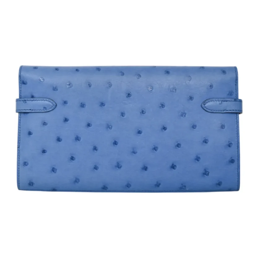 Hermes Kelly To Go Classic Long Wallet Blue Ostrich Leather Palladium Hardware back