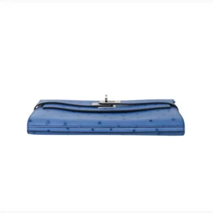 Hermes Kelly To Go Classic Long Wallet Blue Ostrich Leather Palladium Hardware bottom