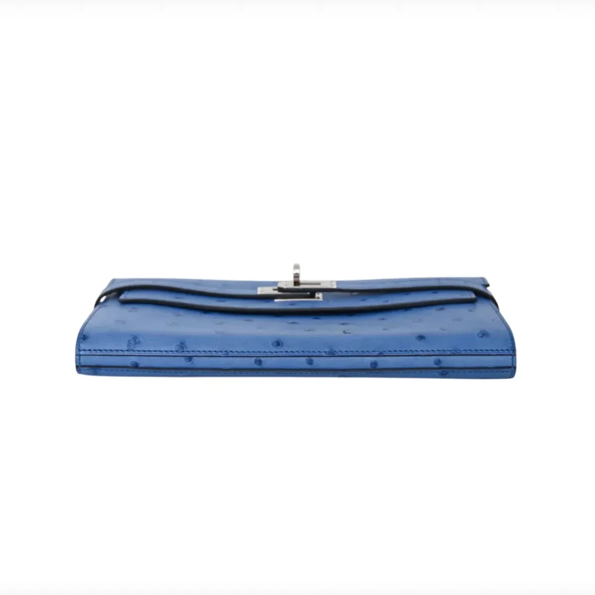 Hermes Kelly To Go Classic Long Wallet Blue Ostrich Leather Palladium Hardware bottom