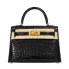 Hermes Mini Kelly Sellier 20 Black Shiny Alligator Gold Hardware