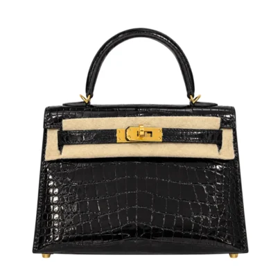 Hermes Mini Kelly Sellier 20 Black Shiny Alligator Gold Hardware
