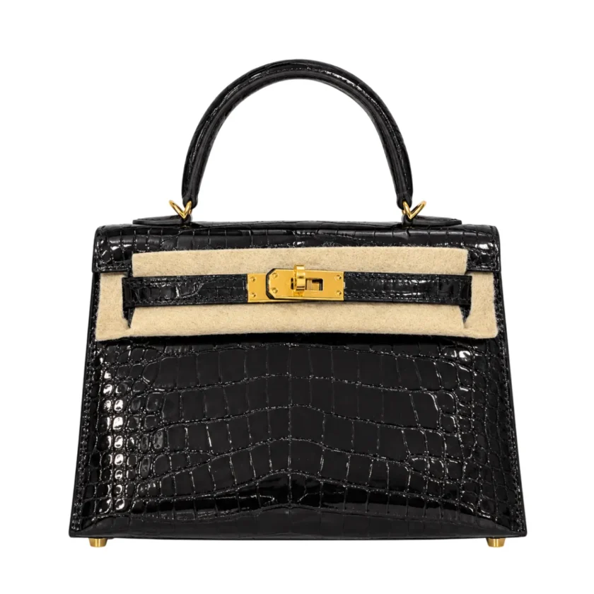 Hermes Mini Kelly Sellier 20 Black Shiny Alligator Gold Hardware