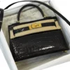 Hermes Mini Kelly Sellier 20 Black Shiny Alligator Gold Hardware new