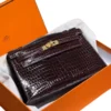 Hermes Pochette Kelly Havane Shiny Alligator leather Gold Hardware