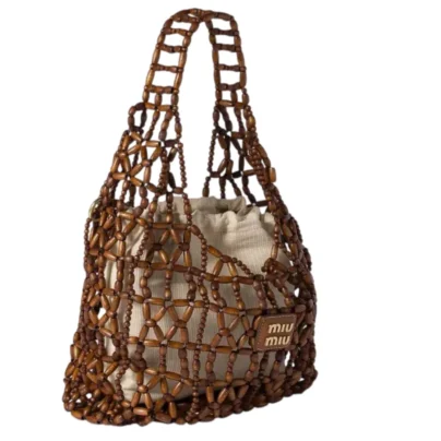 Miu Miu Beaded Shoulder Hobo bag brown mesh side