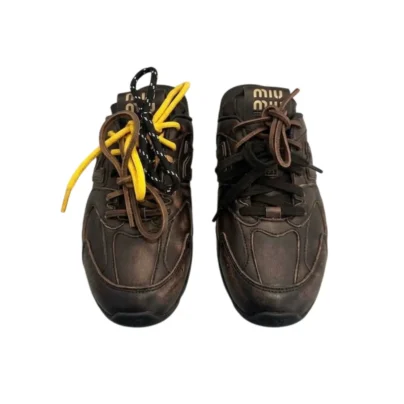 Miu Miu x New Balance 530 SL brown leather mule slip on sneakers front