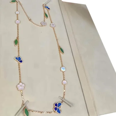 New Van Cleef & Arpels Lucky Spring Butterfly 15 motifs long necklace 18K yellow gold