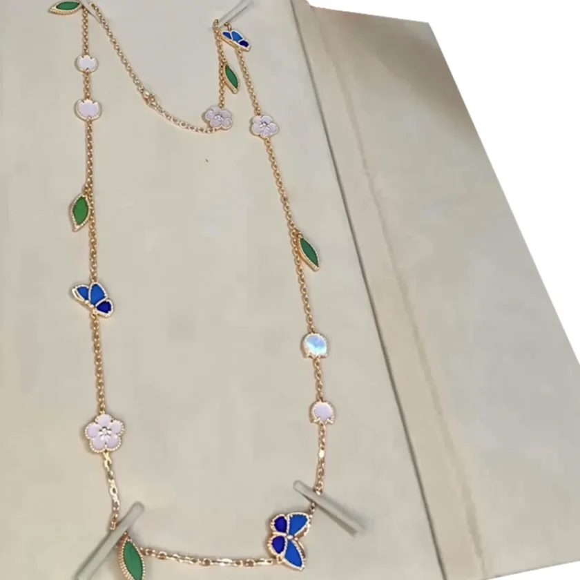 New Van Cleef & Arpels Lucky Spring Butterfly 15 motifs long necklace 18K yellow gold