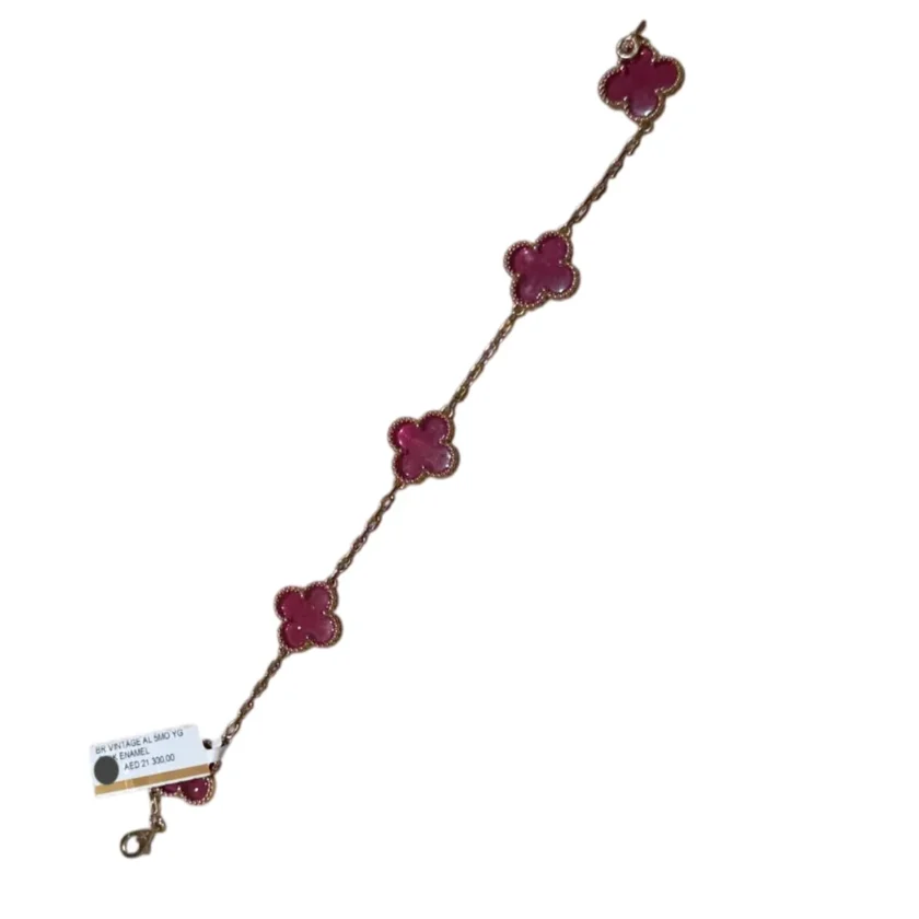 Van Cleef and Arpels 5 Motifs Pink Enamel Vintage Alhambra Bracelet