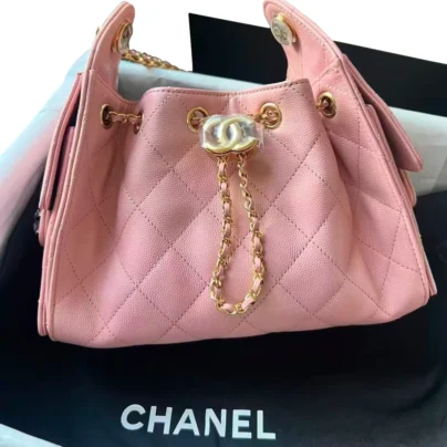 2026 Chanel 25 Mini Hobo Handbag Light Pink Caviar Leather Gold Hardware