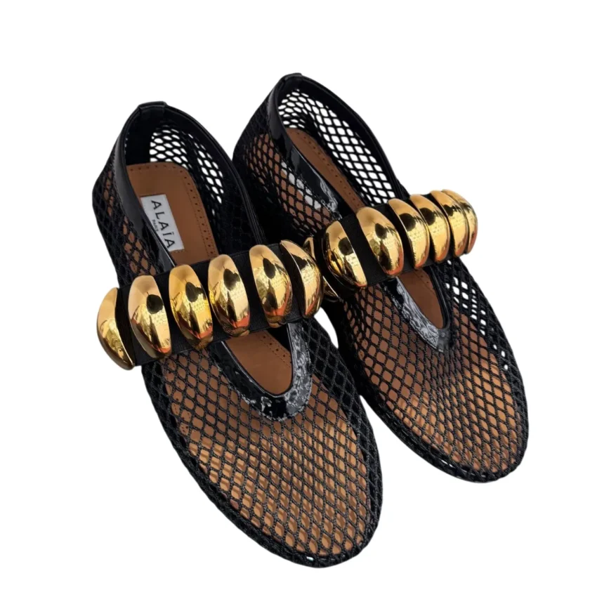 Alaïa Black Mesh Pebble Jewel Ballet Flats