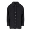 Balmain Fringed Cotton Blend Tweed Shirt Jacket in Black