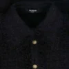 Balmain Fringed Cotton Blend Tweed Shirt Jacket in Black detail