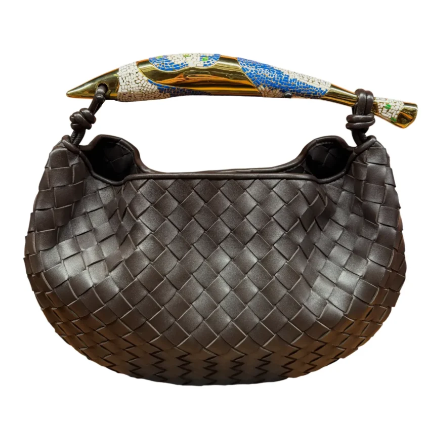 Bottega Veneta Sardine Top Handle Bag Intrecciato Leather Bitter Chocolate