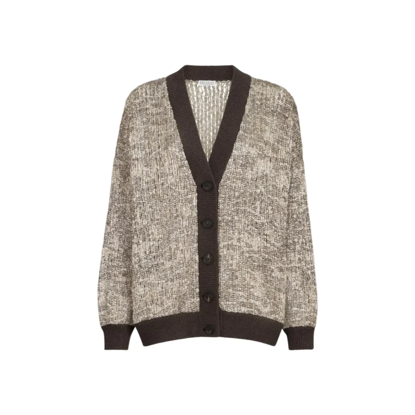 Brunello Cucinelli Dazzling Craquelé Embroidery Cardigan