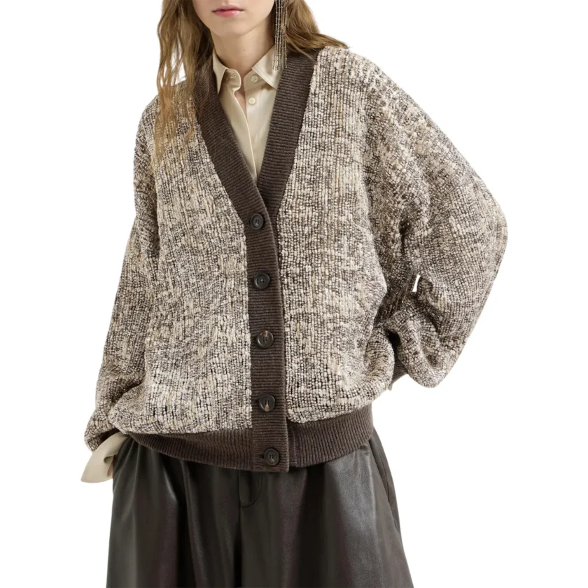 Brunello Cucinelli Dazzling Craquelé Embroidery Cardigan front