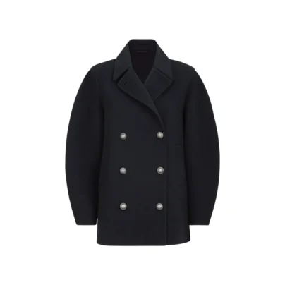 Brunello Cucinelli Hand Finished Wool Cashmere Monili Caban Cobalt Pea Coat