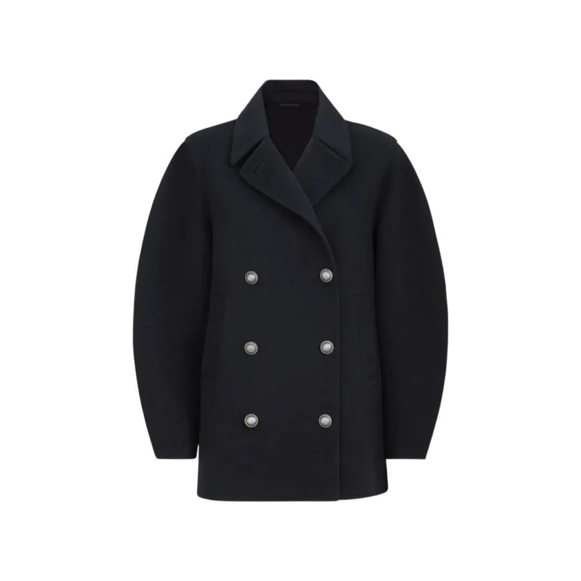 Brunello Cucinelli Hand Finished Wool Cashmere Monili Caban Cobalt Pea Coat