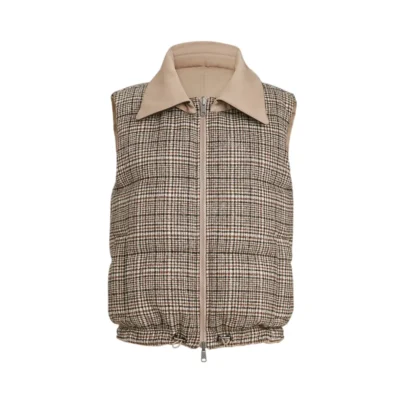 Brunello Cucinelli Reversible Monili Down Vest with Leather Collar - Camel Brown