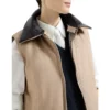 Brunello Cucinelli Reversible Monili Down Vest with Leather Collar Camel Brown front