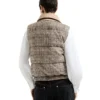 Brunello Cucinelli Reversible Monili Down Vest with Leather Collar Camel Brown reverse back
