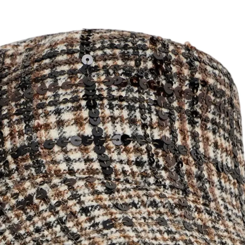 Brunello Cucinelli Sequin Checked Wool Bucket Hat Brown Plaid detail