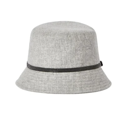 Brunello Cucinelli Wool Cashmere Flannel Monili Light Grey Bucket Hat