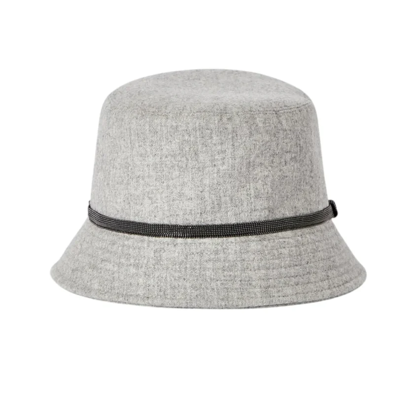 Brunello Cucinelli Wool Cashmere Flannel Monili Light Grey Bucket Hat