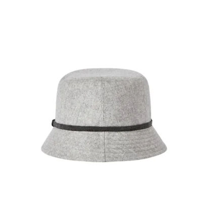Brunello Cucinelli Wool Cashmere Flannel Monili Light Grey Bucket Hat back