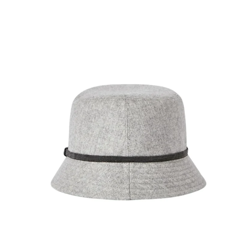 Brunello Cucinelli Wool Cashmere Flannel Monili Light Grey Bucket Hat back