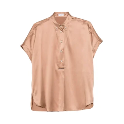 Brunello Cucinelli buttoned silk-blend short-sleeve top