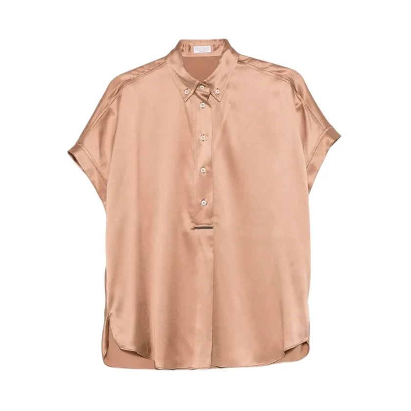 Brunello Cucinelli buttoned silk blend short sleeve top