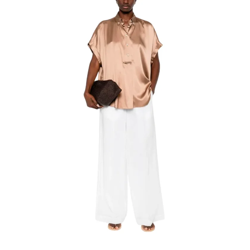 Brunello Cucinelli buttoned silk blend short sleeve top front