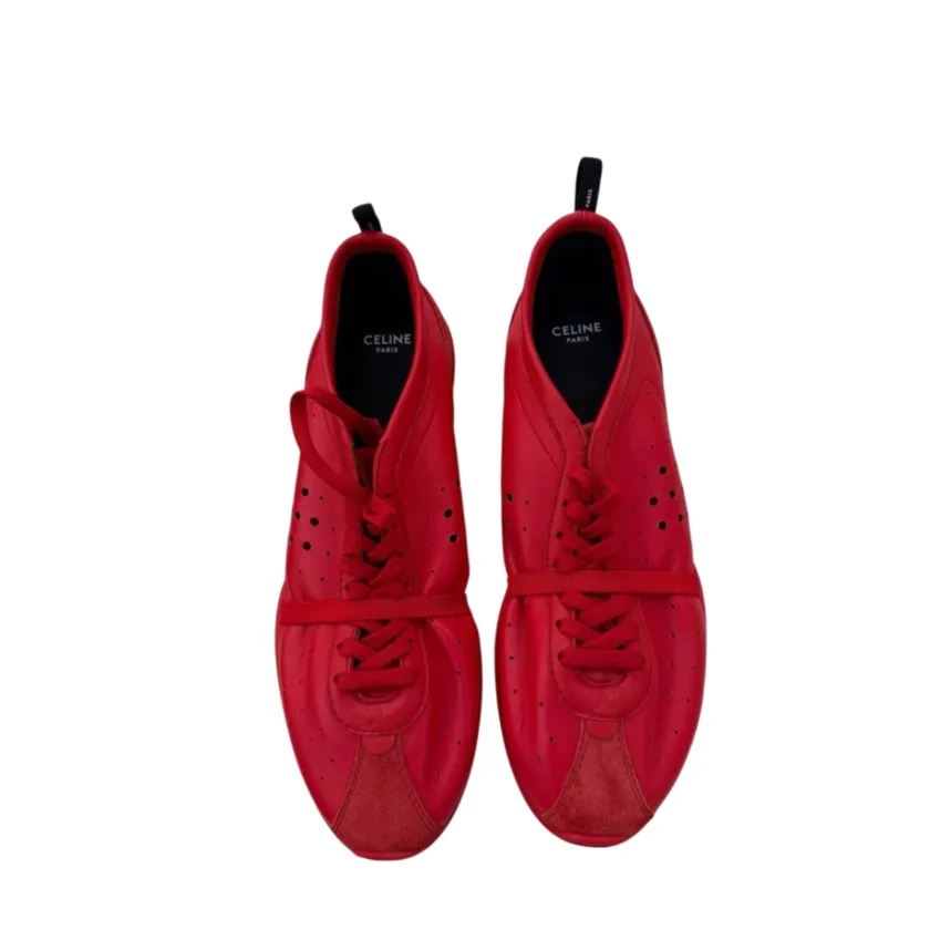 Celine Ultra Red Soft Sneaker in Stretch Lambskin and Suede Calfskin
