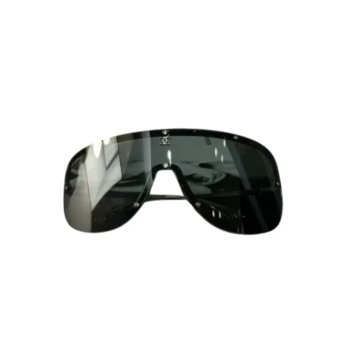 Chanel 2026 Cruise Collection Shield Sunglasses Silver Metal Dark Grey Visor